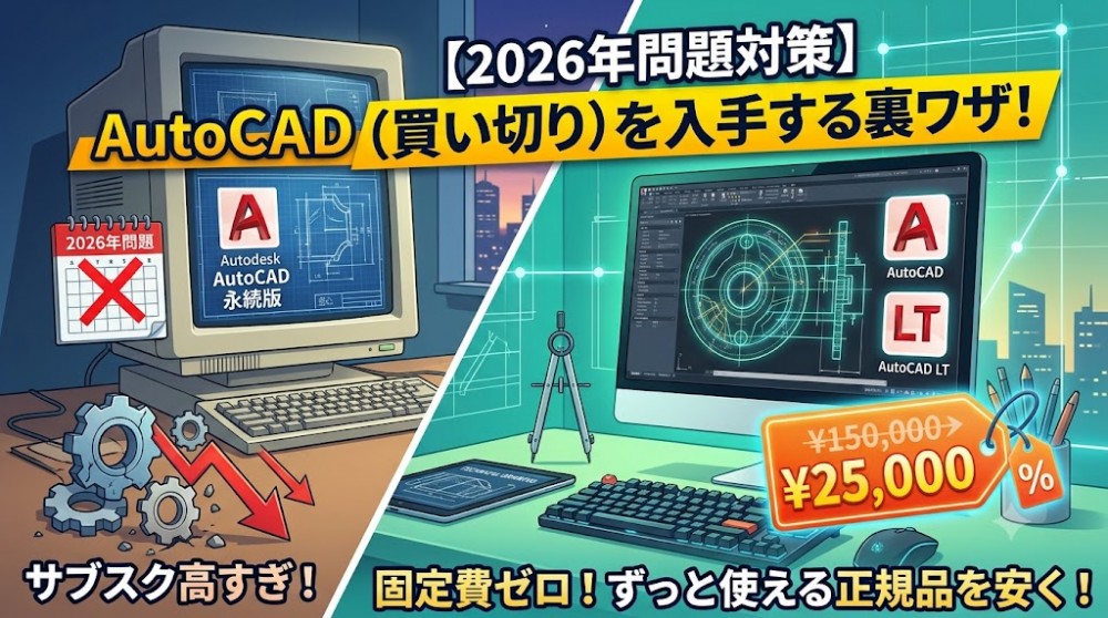 【2026年最新】AutoCADの永続版（買い切り版）を入手する裏ワザ！価格を抑えてずっと使う方法