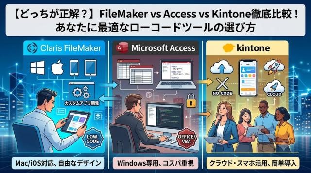 【どっちが正解？】FileMaker vs Access vs Kintoneの違いを徹底比較！あなたに最適なローコードツールの選び方